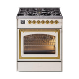 ILVE UN30NMPAWG Nostalgie II Noblesse 30 inch Dual Fuel Range (Natural Gas, Triple Glass Door, Antique White, Brass)