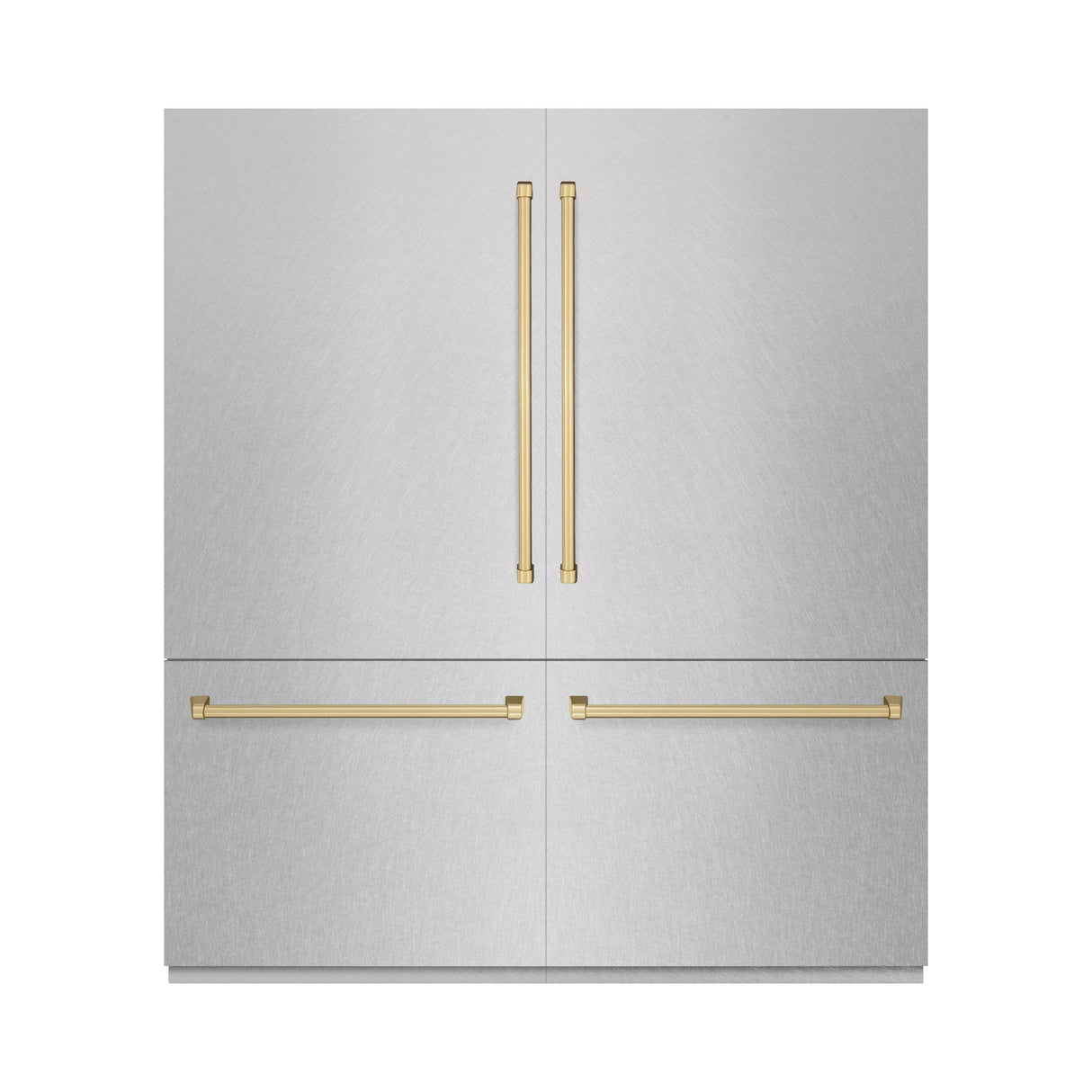 ZLINE Autograph Edition 72 in. 39.6 cu. ft. French Door Built-In Bottom Freezer Refrigerator with Water Dispensers and Ice Makers in DuraSnow' Stainless Steel and Champagne Bronze Accents (RBITZ-SN-72-CB)