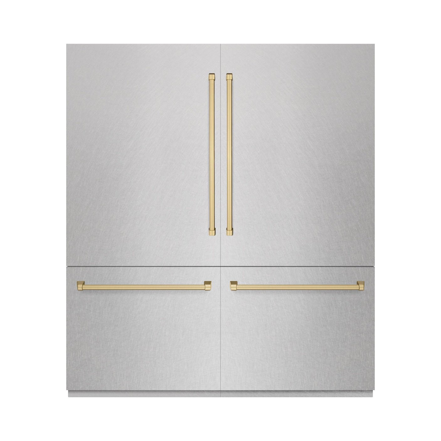 ZLINE Autograph Edition 72 in. 39.6 cu. ft. French Door Built-In Bottom Freezer Refrigerator with Water Dispensers and Ice Makers in DuraSnow' Stainless Steel and Champagne Bronze Accents (RBITZ-SN-72-CB)