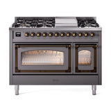 ILVE UN48FNMPMGBLP Nostalgie II Noblesse 48 inch Dual Fuel Range (8 Sealed Burners + Griddle, Liquid Propane, Triple Glass Door, Graphite Matte, Burnished)