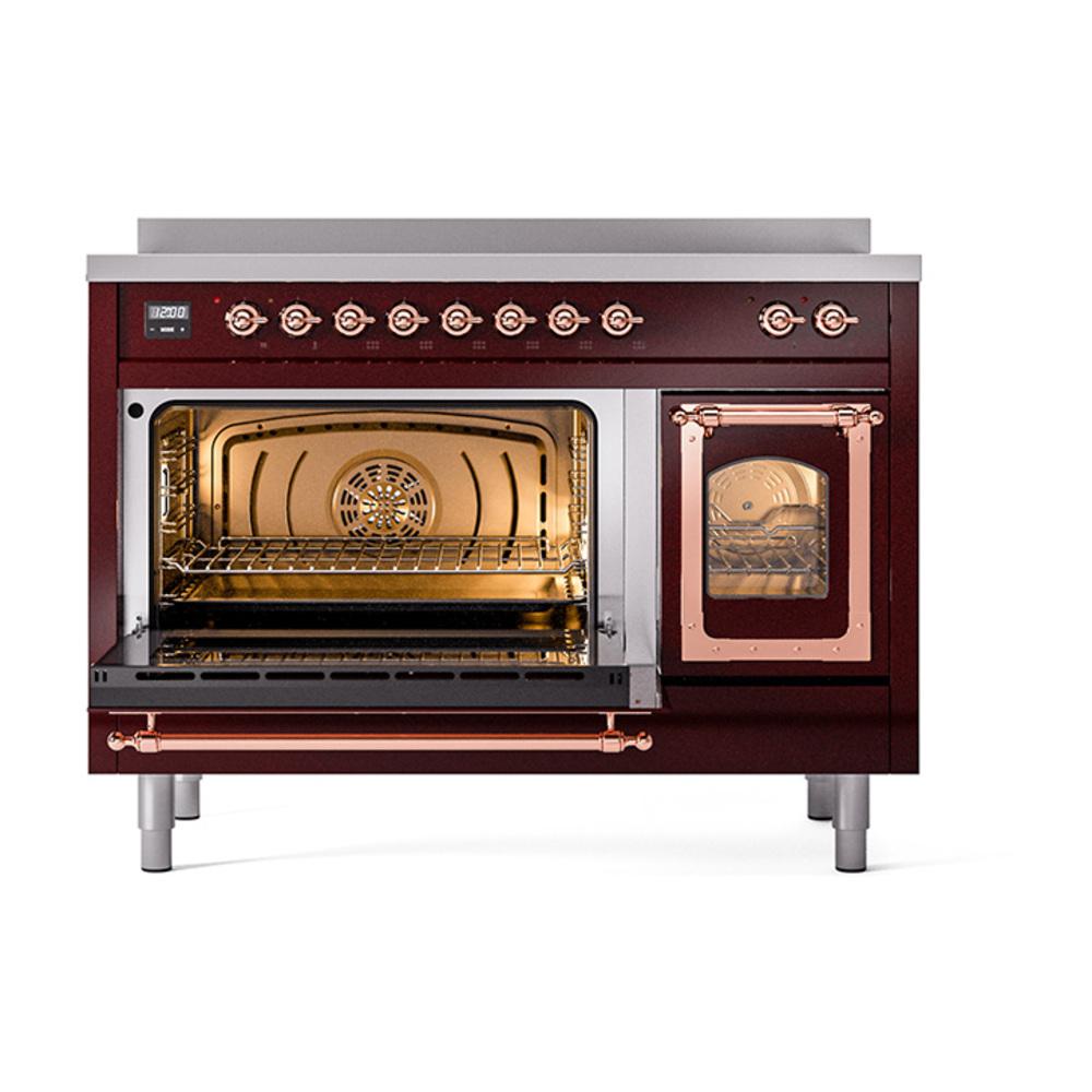 ILVE UNI486NMPBUP Nostalgie II Noblesse 48 inch Induction Range (Triple Glass Door, Burgundy, Copper)
