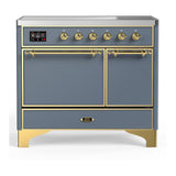 ILVE UMDIB40QNR3BGG Majestic III 40 inch Induction Range with 6 Elements, 3.82 cu. ft. Total Oven Capacity (Solid Door, Blue Grey, Brass)