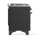 ILVE UM48FSNR3MGB Majestic III 48 inch Dual Fuel Range with 5 Black Brass Burners, Griddle and French Top, Dual Function Burner up to 25,000 BTU (Natural Gas, Triple Glass Door, Graphite Matte, Burnished)