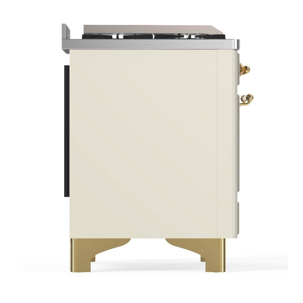ILVE UM60FSQNR3AWG Majestic III 60 inch Dual Fuel Range with 7 Burners, Griddle and French Top, Dual Function Burner with up to 25,000 BTU (Natural Gas, Solid Door, Antique White, Brass)