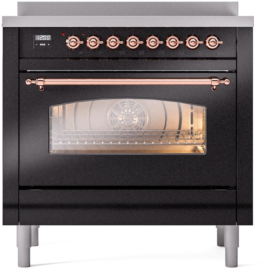 Nostalgie II 36 Inch Electric Freestanding Range in Glossy Black with Copper Trim