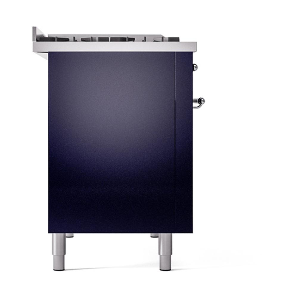 ILVE UN48FQNMPMBCLP Nostalgie II Noblesse 48 inch Dual Fuel Range (8 Sealed Burners + Griddle, Liquid Propane, Solid Door, Midnight Blue, Chrome)