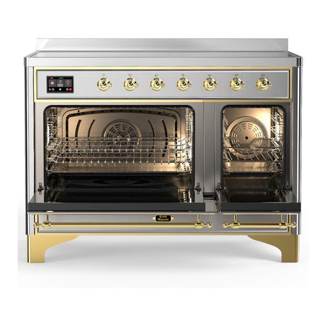ILVE UMIB48NR3SSG Majestic III 48 inch Induction Range with 6 Elements, 5.02 cu. ft. Total Oven Capacity (Triple Glass Door, Stainless Steel, Brass)