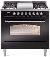 Nostalgie II 36 Inch Dual Fuel Liquid Propane Freestanding Range in Glossy Black with Chrome Trim