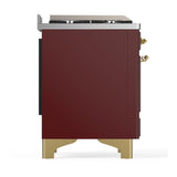 ILVE UM48FNR3BUG Majestic III 48 inch Dual Fuel Range with 8 Burners and Griddle, Dual Function Burner up to 25,000 BTU (Natural Gas, Triple Glass Door, Burgundy, Brass)