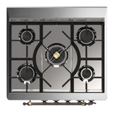 ILVE UM30NR3MGBLP Majestic III 30 inch Dual Fuel Range with 5 Black Brass Burners, Dual Function Burner up to 25,000 BTU (Liquid Propane, Triple Glass Door, Graphite Matte, Burnished)