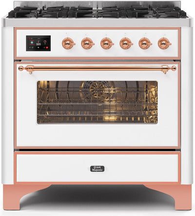 Majestic II 36 Inch Dual Fuel Natural Gas Freestanding Range in White with Copper Trim