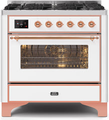 Majestic II 36 Inch Dual Fuel Natural Gas Freestanding Range in White with Copper Trim