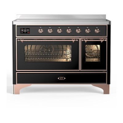 ILVE UMIB48NR3BKP Majestic III 48 inch Induction Range with 6 Elements, 5.02 cu. ft. Total Oven Capacity (Triple Glass Door, Glossy Black, Copper)