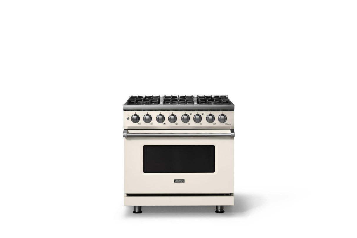 36"W. Dual Fuel Range (Burner: 6b, Finish: Pure White, Trim: Polished Chrome, Fuel: Propane)