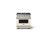 36"W. Dual Fuel Range (Burner: 6b, Finish: Pure White, Trim: Polished Chrome, Fuel: Propane)