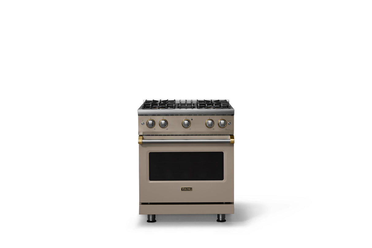 30"W. Sealed Burner Gas Range (Finish: Nantucket, Trim: Brushed Brass, Fuel: Propane)
