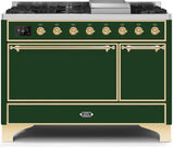 Majestic II 48 Inch Dual Fuel Liquid Propane Freestanding Range in Emerald Green with Brass Trim