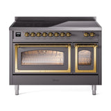ILVE UNI486NMPMGG Nostalgie II Noblesse 48 inch Induction Range (Triple Glass Door, Graphite Matte, Brass)