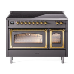 ILVE UNI486NMPMGG Nostalgie II Noblesse 48 inch Induction Range (Triple Glass Door, Graphite Matte, Brass)