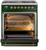 Nostalgie II 30 Inch Dual Fuel Natural Gas Freestanding Range in Emerald Green with Brass Trim