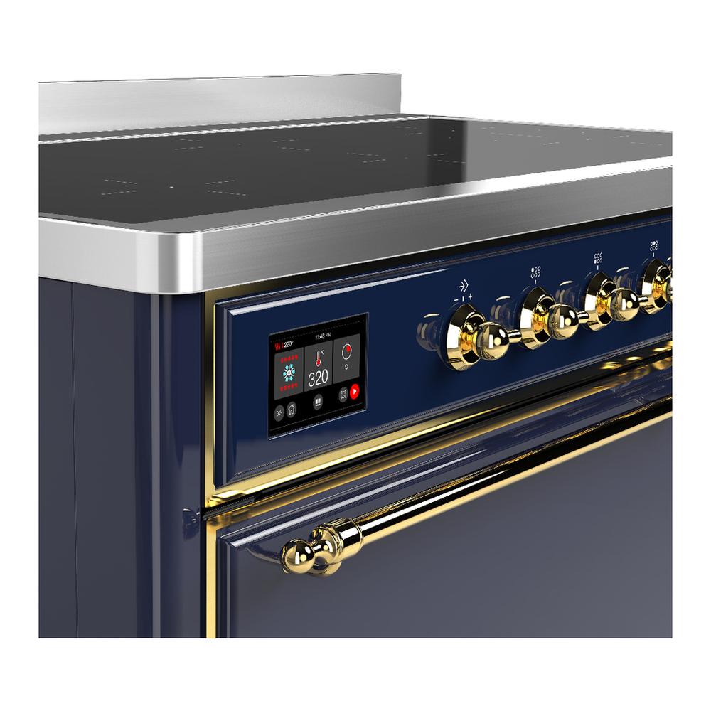 ILVE UMIB48QNR3MBG Majestic III 48 inch Induction Range with 6 Elements, 5.02 cu. ft. Total Oven Capacity (Solid Door, Midnight Blue, Brass)