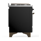 ILVE UM36FNR3BKBLP Majestic III 36 inch Dual Fuel Range with 6 Black Brass Burners and Griddle, Dual Function Burner up to 25,000 BTU (Triple Glass Door, Glossy Black, Burnished, Liquid Propane)