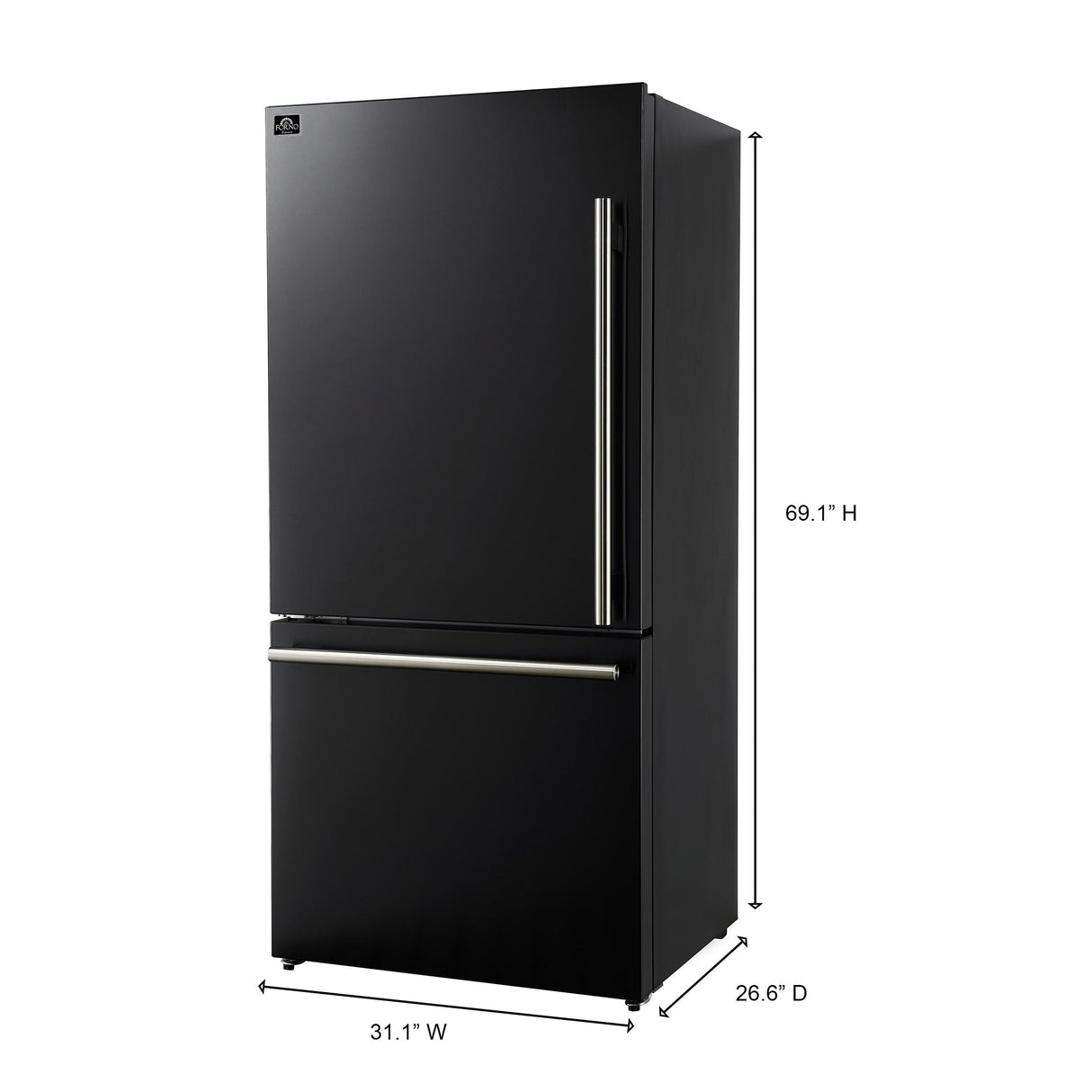 Forno Milano 2-Piece 62-Inch Freestanding Dual Bottom Freezer Refrigerator in Black - 34.4 cu.ft, Touch Control, Ice Maker