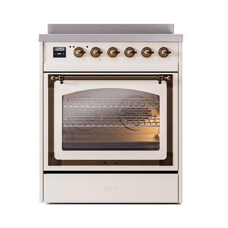 ILVE UNI304NMPAWB Nostalgie II Noblesse 30 inch Induction Range (Triple Glass Door, Antique White, Burnished)
