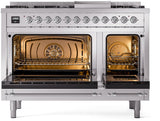 Nostalgie II 48 Inch Dual Fuel Natural Gas Freestanding Range in Stainless Steel with Chrome Trim