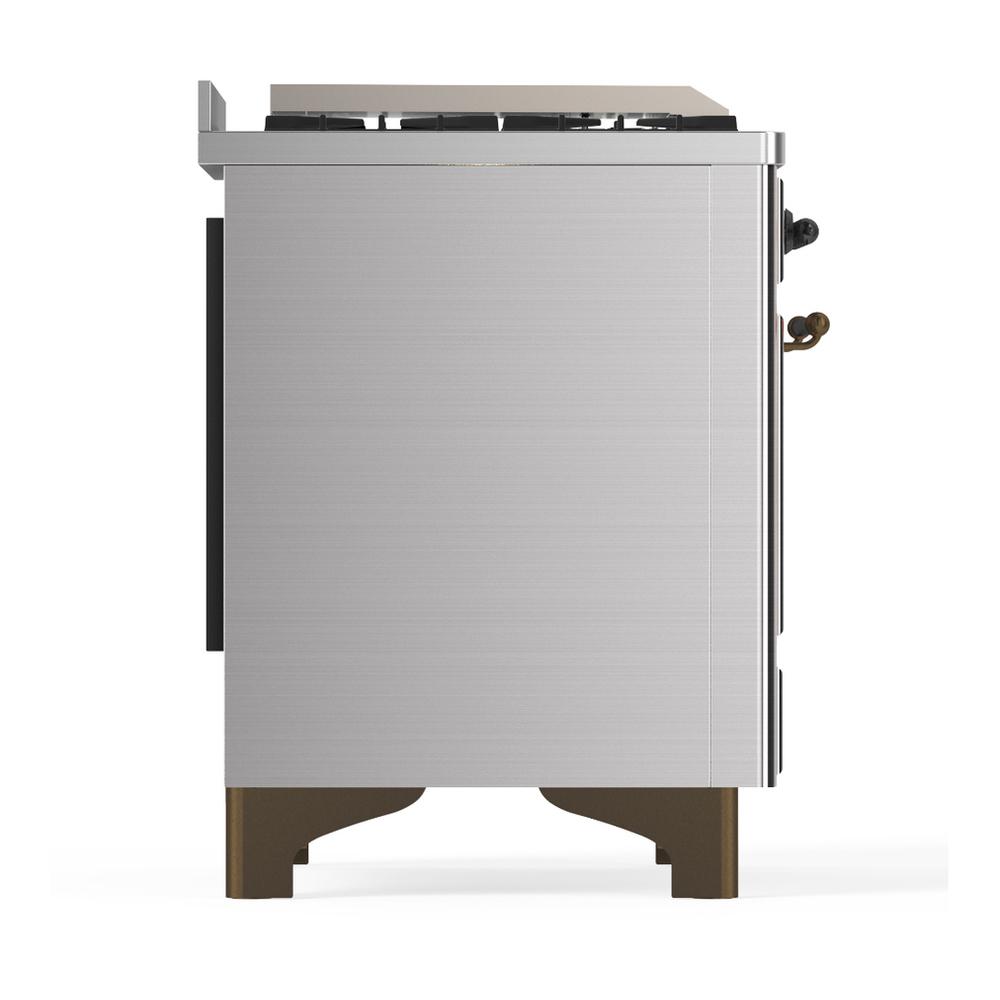 ILVE UM48FSNR3SSBLP Majestic III 48 inch Dual Fuel Range with 5 Black Brass Burners, Griddle and French Top, Dual Function Burner up to 25,000 BTU (Liquid Propane, Triple Glass Door, Stainless Steel, Burnished)