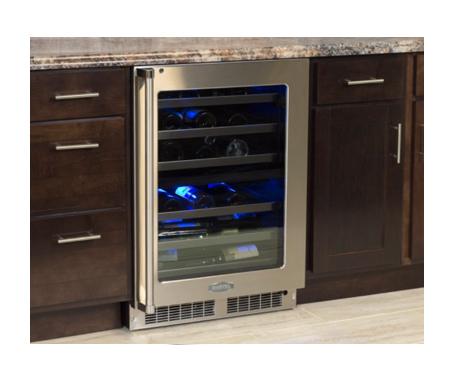 24" High Efficiency Dual Zone Wine Cellar - Stainless Frame, Glass Door With Lock - Integrated Right Hinge