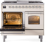 Nostalgie II 40 Inch Dual Fuel Natural Gas Freestanding Range in Antique White with Chrome Trim