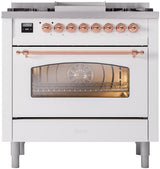 Nostalgie II 36 Inch Dual Fuel Liquid Propane Freestanding Range in White with Copper Trim