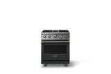 30"W. Open Burner Gas Range (Finish: Antique Bronze, Trim: Brushed Brass, Fuel: Propane)