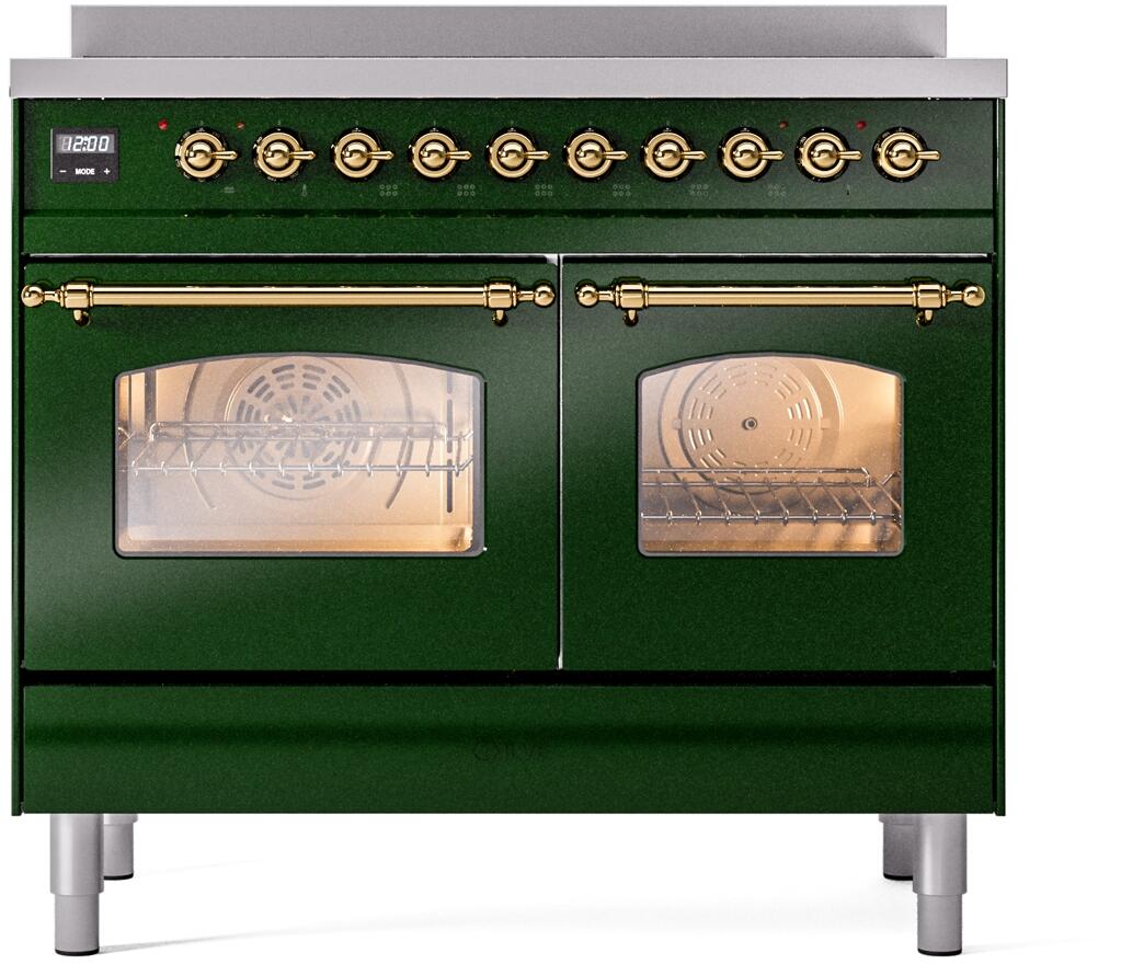 Nostalgie II 40 Inch Electric Freestanding Range in Emerald Green with Brass Trim