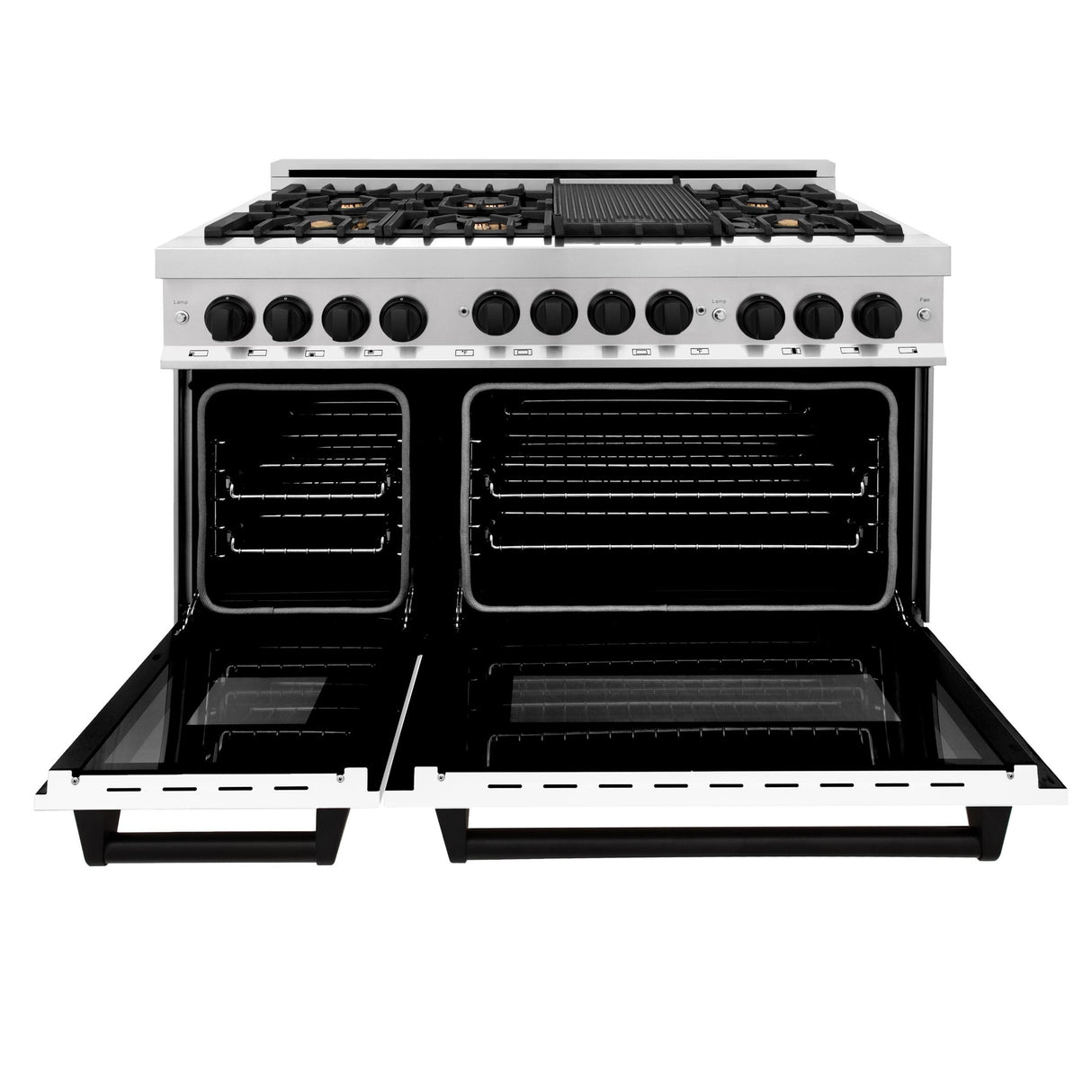 ZLINE Autograph Edition 48" 6.0 cu. ft. Range with Gas Stove and Gas Oven in Stainless Steel with White Matte Door with Accents (RGZ-WM-48) [Color: Champagne Bronze]