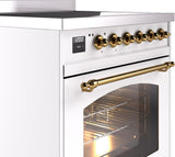 Nostalgie II 30 Inch Electric Freestanding Range in White with Brass Trim