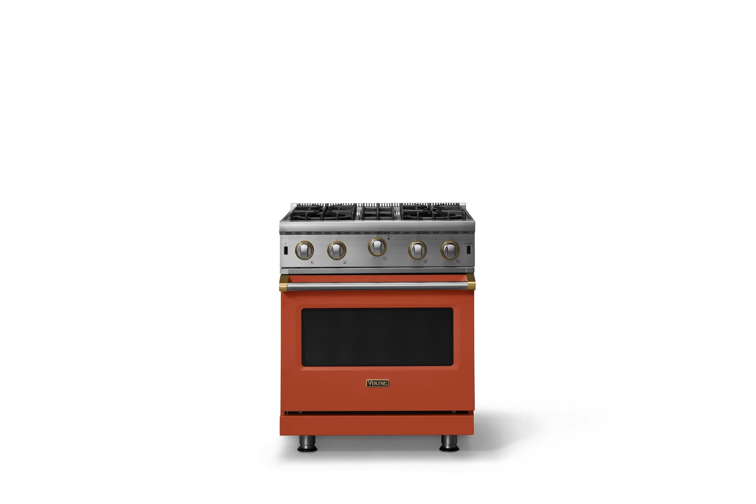 30"W. Open Burner Gas Range (Finish: Spiced Cider, Trim: Brushed Brass, Fuel: Propane)