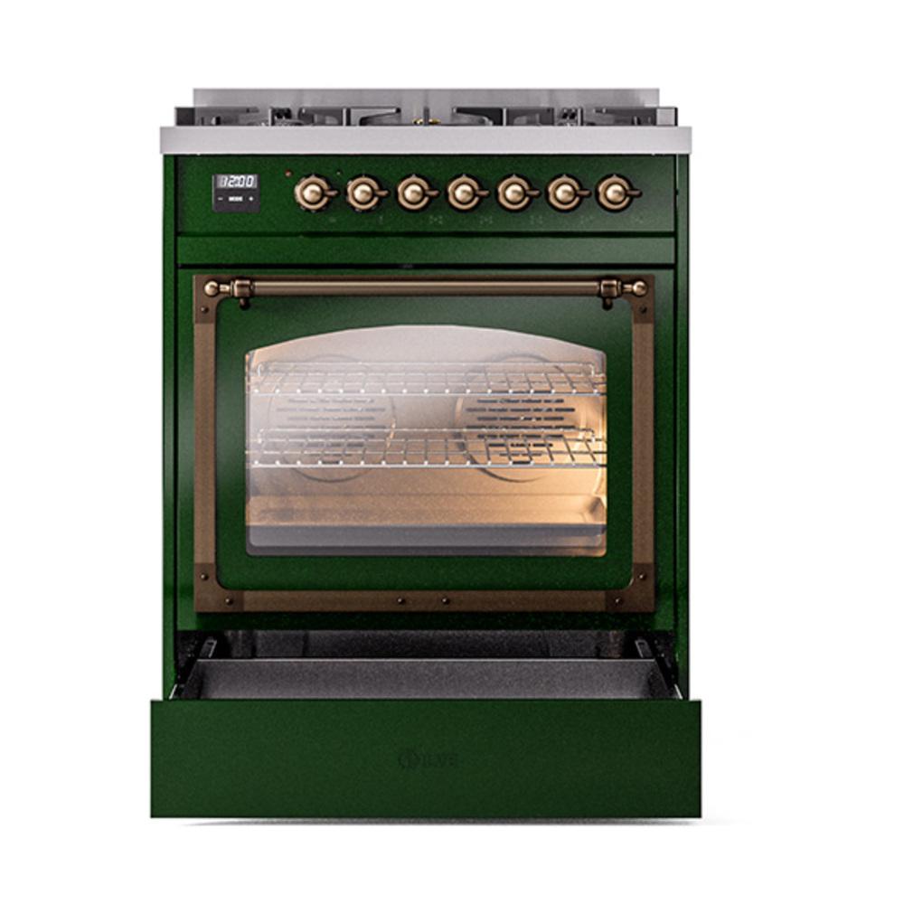 ILVE UN30NMPEGBLP Nostalgie II Noblesse 30 inch Dual Fuel Range (Liquid Propane, Triple Glass Door, Emerald Green, Burnished)