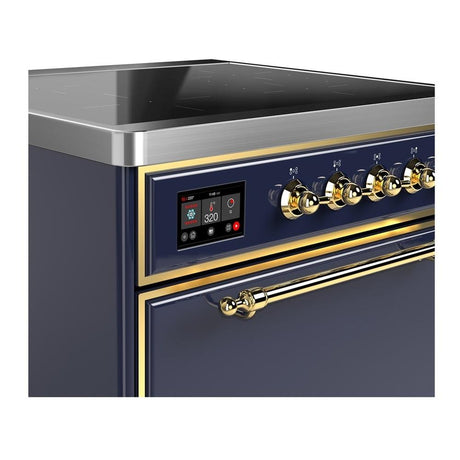 ILVE UMIB30QNR3MBG Majestic III 30 inch Induction Range with 4 Elements, 4 cu. ft. Oven Capacity (Solid Door, Midnight Blue, Brass)