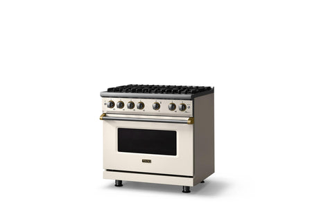 36"W. Sealed Burner Gas Range (Burner: 6b, Finish: Pure White, Trim: Polished Chrome, Fuel: Propane)