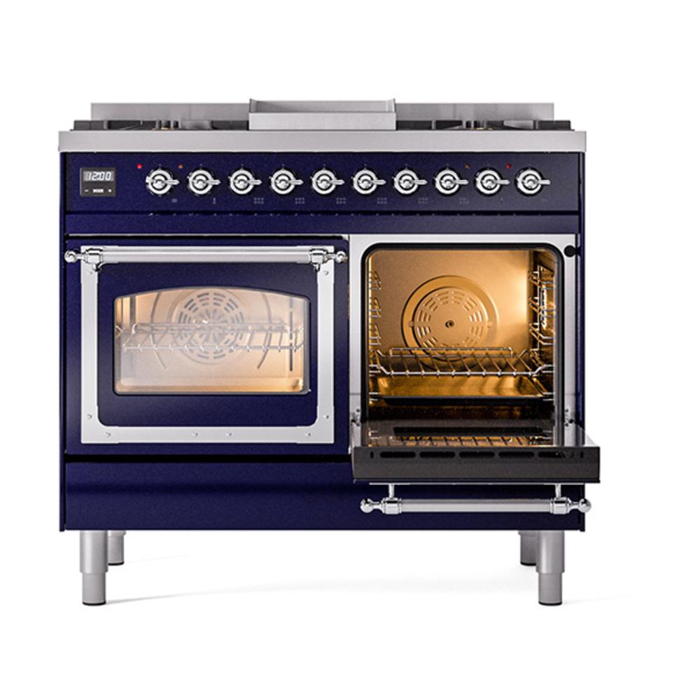 ILVE UND40FNMPMBCLP Nostalgie II Noblesse 40 inch Dual Fuel Range (Liquid Propane, Triple Glass Door, Midnight Blue, Chrome)