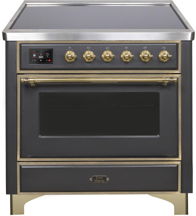 Majestic II 36 Inch Electric Freestanding Range in Matte Graphite with Brass Trim