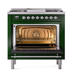 ILVE UN36FNMPEGC Nostalgie II Noblesse 36 inch Dual Fuel Range (Natural Gas, Triple Glass Door, Emerald Green, Chrome)