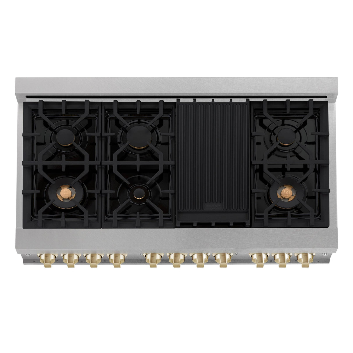 ZLINE Autograph Edition 48" 6.0 cu. ft. Dual Fuel Range with Gas Stove and Electric Oven in DuraSnow Stainless Steel (RASZ-SN-48) [Color: Gold]