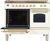 Nostalgie 40 Inch Dual Fuel Natural Gas Freestanding Range in Antique White with Brass Trim