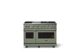 48"W. Sealed Burner Gas Range (Burner: 6g, Finish: Eucalyptus, Trim: Brushed Brass, Fuel: Propane)