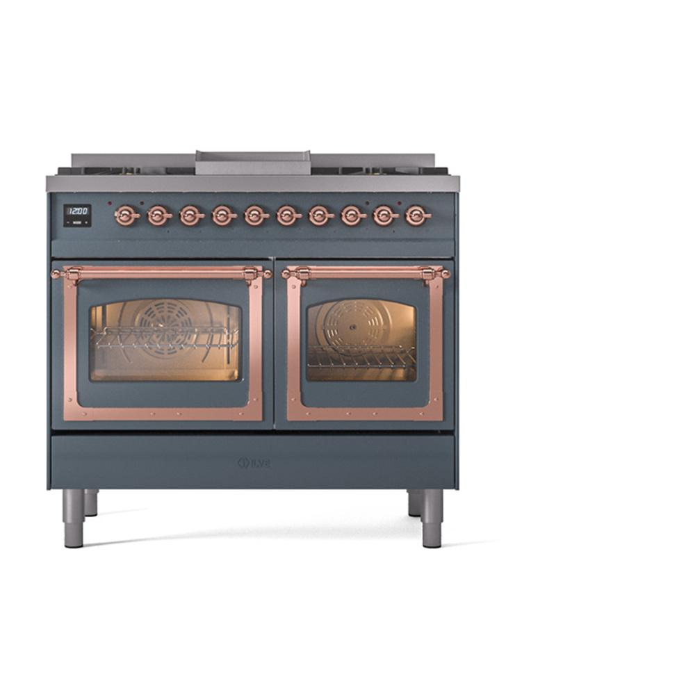 ILVE UND40FNMPBGPLP Nostalgie II Noblesse 40 inch Dual Fuel Range (Liquid Propane, Triple Glass Door, Blue Grey, Copper)