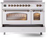 Nostalgie II 48 Inch Electric Freestanding Range in White with Bronze Trim