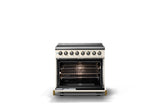 36"W. Induction Range (Finish: Pure White, Trim: Brushed Brass)